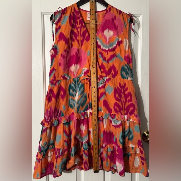 BANJANAN [Revolve] Becca Ikat Dress in Spice SMALL 100% Cotton Sleeveless Tiered - Picture 15 of 16